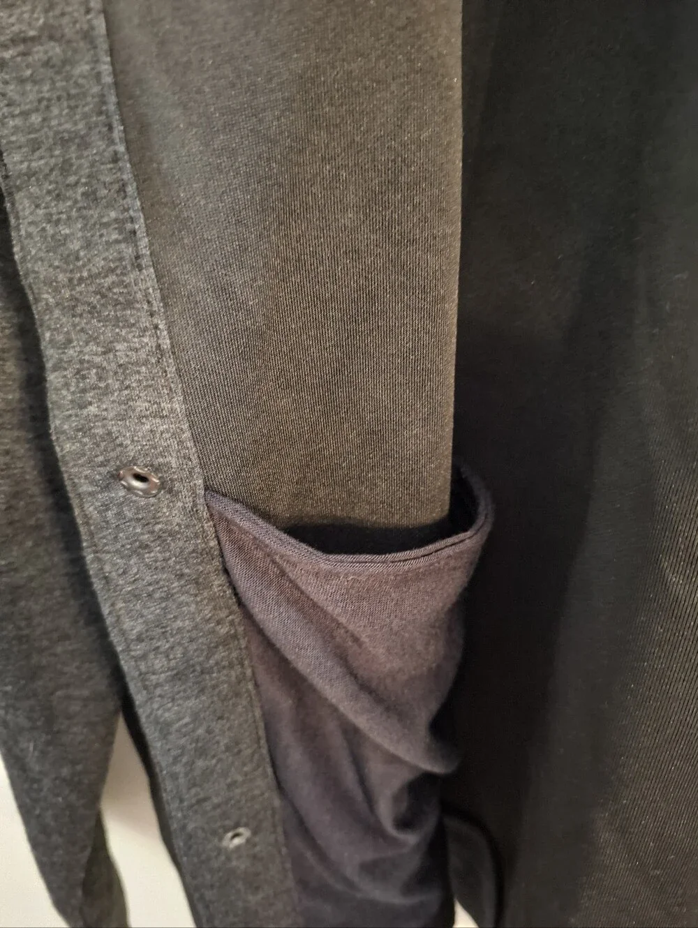 Charcoal Gray Snap Front Mock Neck Jacket Size L Fisherman Grandpa Minimalist LN
